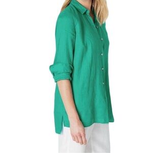 J.Jill Love Linen Green Button Front Long Sleeve Shirt Women’s Medium